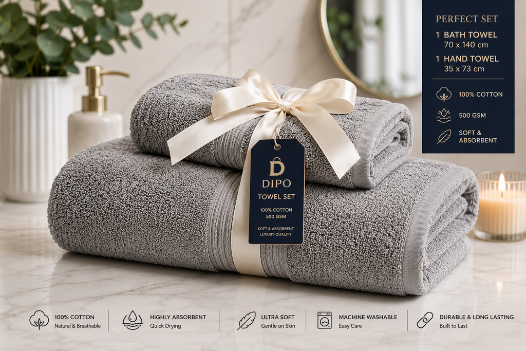 DIPO Grey Luxury Cotton Towels Set