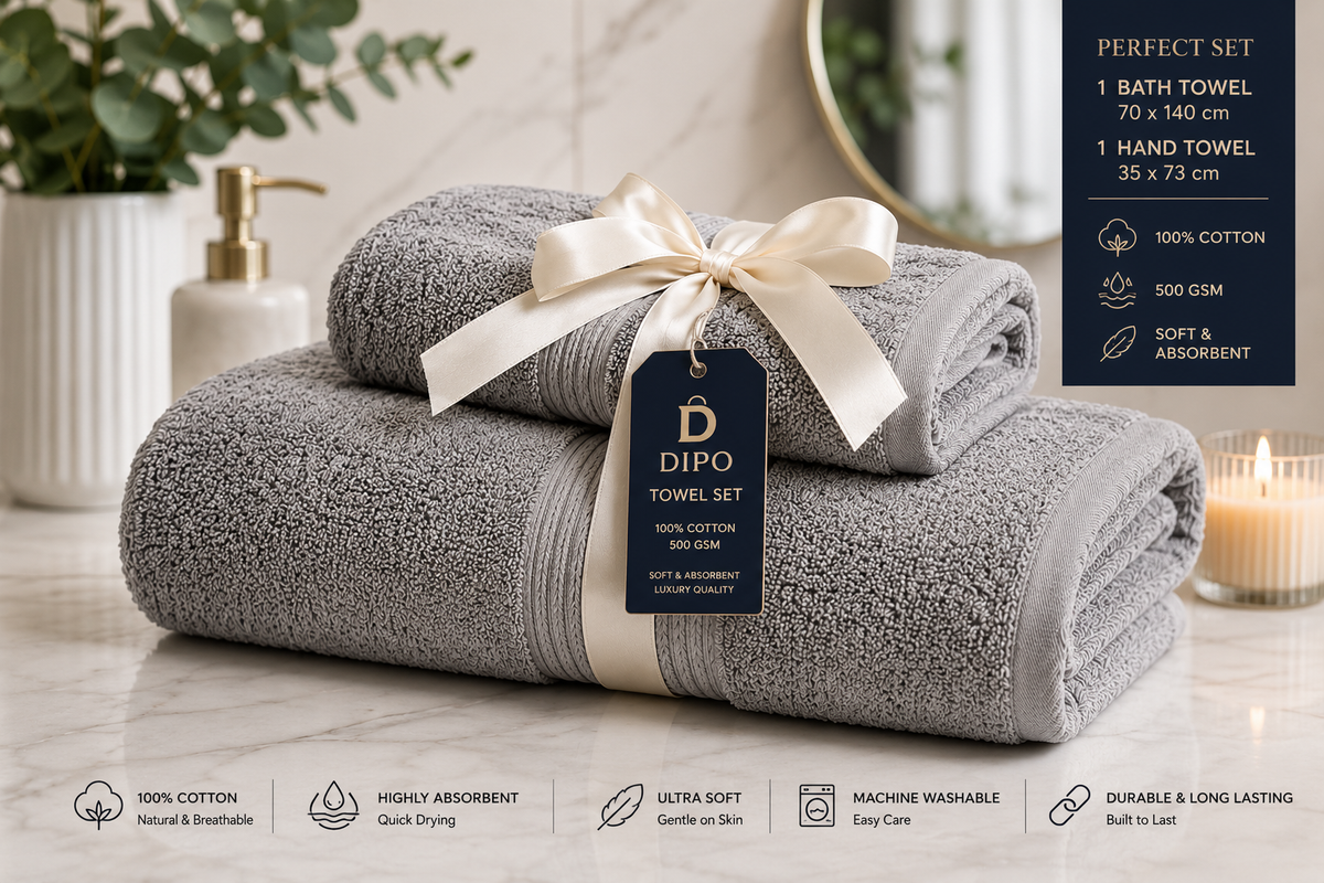 DIPO Grey Luxury Cotton Towels Set