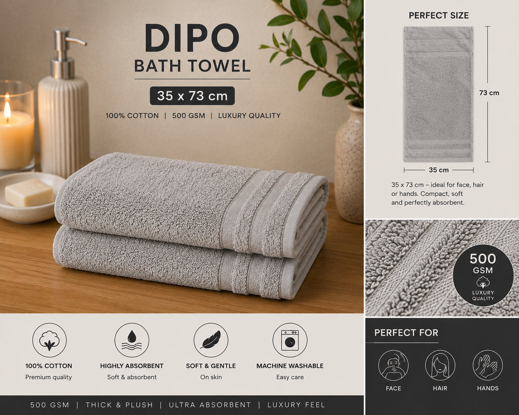DIPO Grey Luxury Cotton Towel 35cm - 73cm