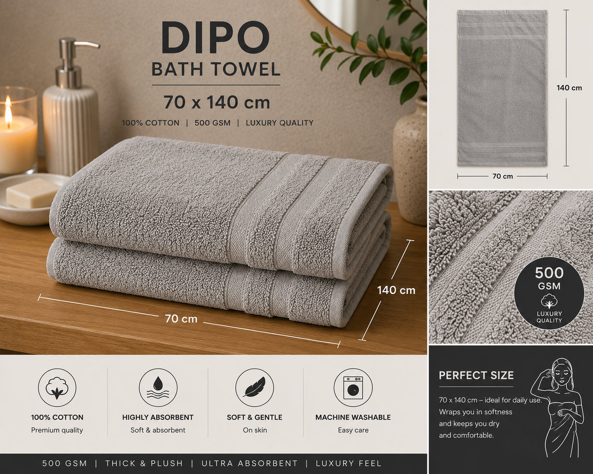 DIPO Grey Luxury Cotton Towel 70cm - 140cm