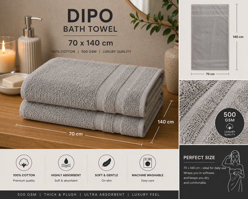DIPO Grey Luxury Cotton Towel 70cm - 140cm